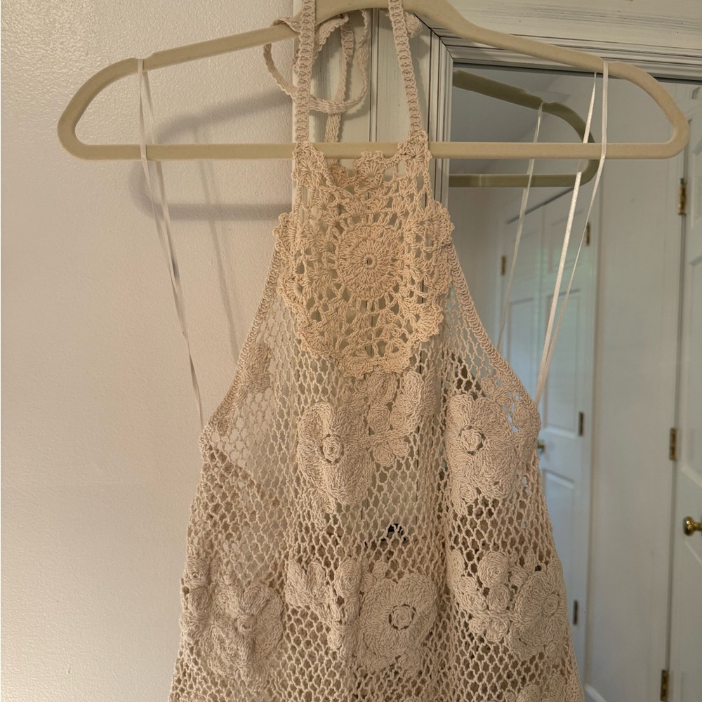 NWT ZARA Crochet Halter Top in Cream